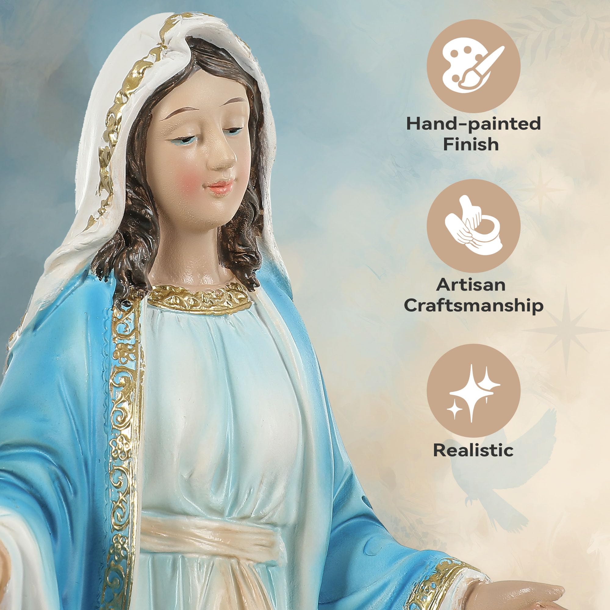 Ultym Virgin Mary Statue 16.3 Inch, Our Lady of Grace Sculpture, Hand-Painted Catholic Home Altar Decor, Elegant Indoor Resin Statue, Religious Gift for Mother, Grandma