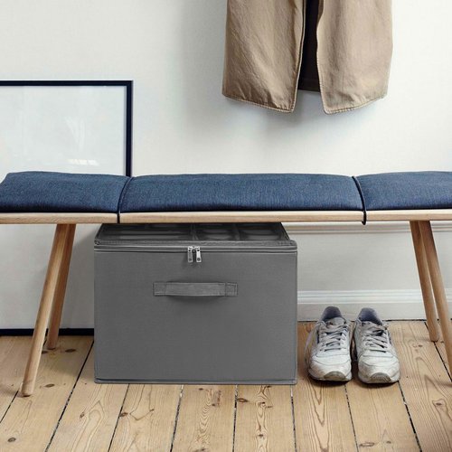 JeasEagn Fabric Shoe Organizer for Closet, Foldable Shoe Storage Bins with Clear Cover, Shoe Container with Adjustable Dividers, Fits up to 16 Pairs, Gray