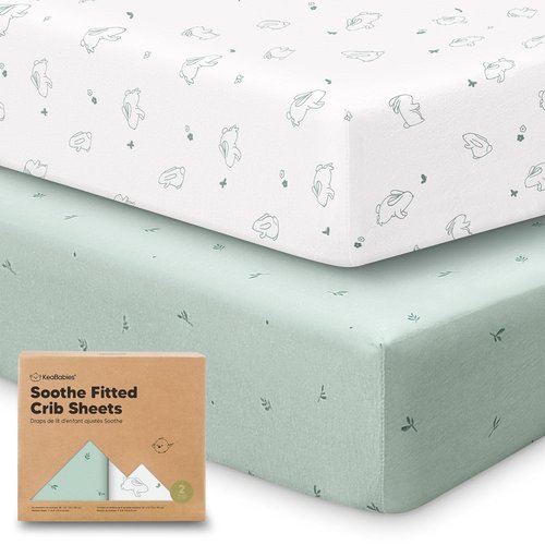 KeaBabies Organic Crib Sheets - 2-Pack Fitted Jersey Cotton for Baby Beds | Soft & Breathable Bunnies Prints, 52x28