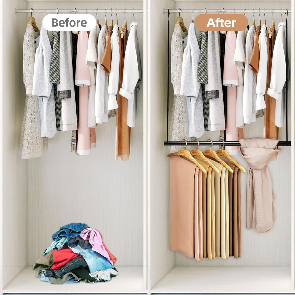 Storage Maniac Adjustable Closet Hanging Rod - Space-Saving Organizer for Clothes | Black, 1 Pack