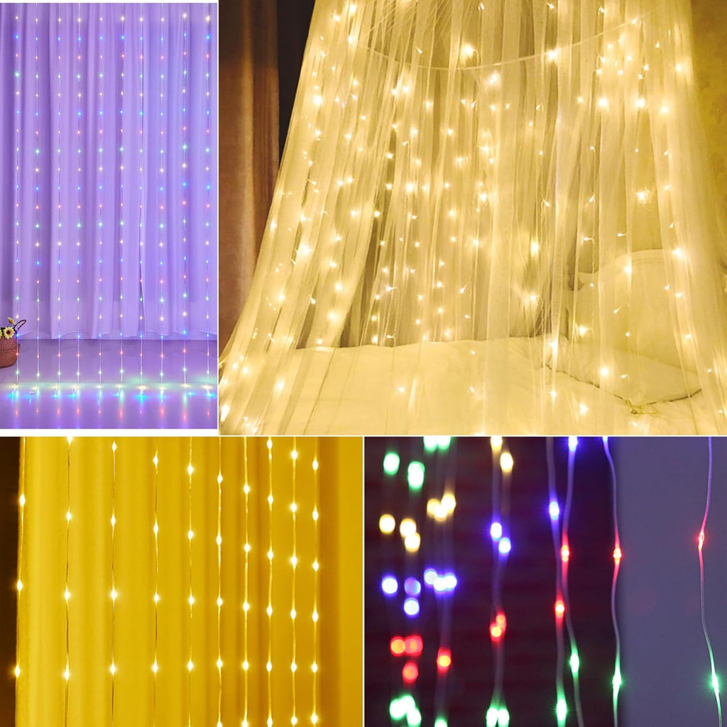 Skiennix 300 LED Curtain String Lights - Warm White, 8 Modes, Remote & Timer, USB Operated, Waterproof for Indoor/Outdoor Decor