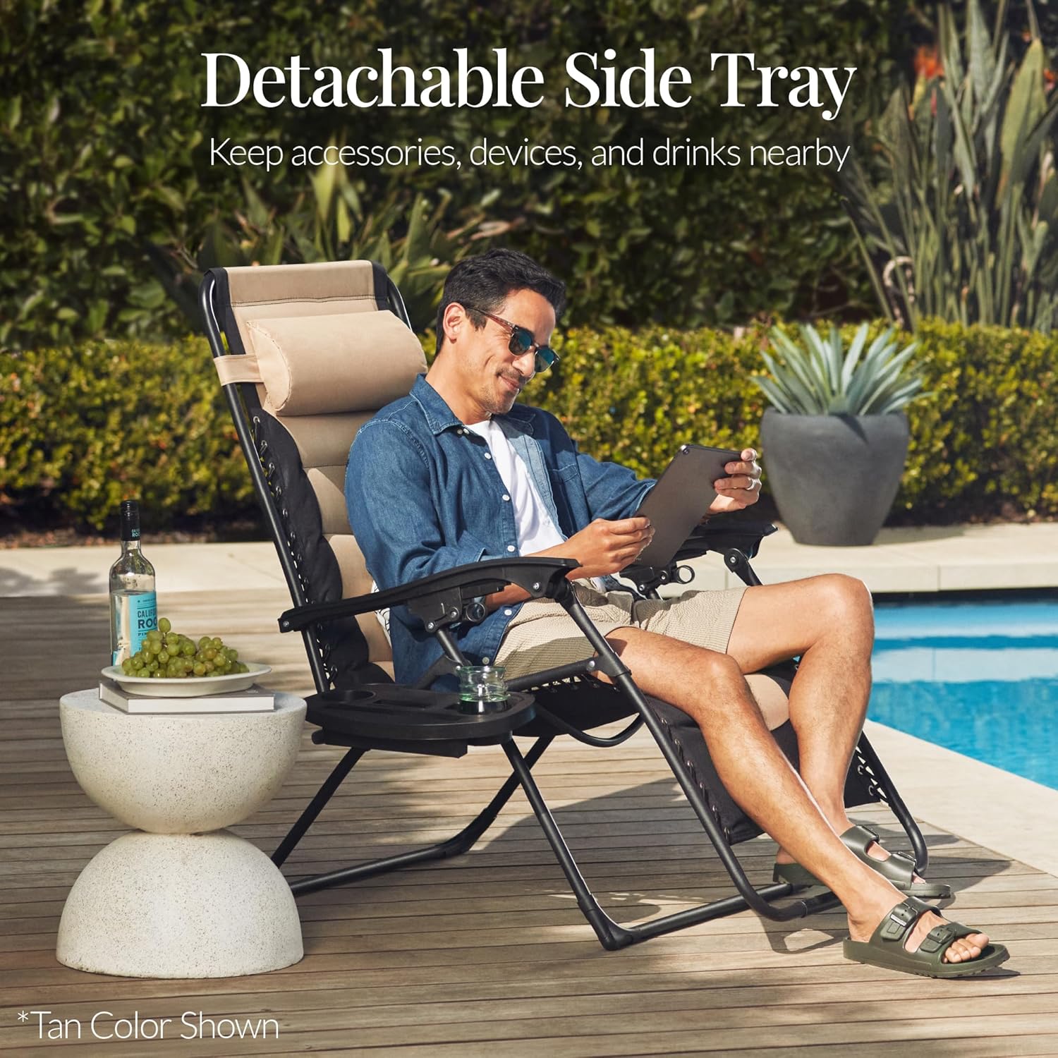 Best Choice Products Oversized Padded Zero Gravity Chair - XL Outdoor Recliner with Headrest & Cup Holder | Gray