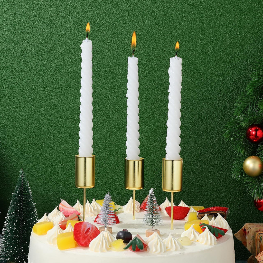 Veemoon Christmas Taper Candle Holders - Gold Iron Candlestick Inserts for DIY Centerpieces | 5PCS Set