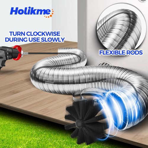 Holikme 15 Feet Dryer Vent Cleaner Kit - Lint Remover with Synthetic Brush Head | Use with or Without Power Drill, Black