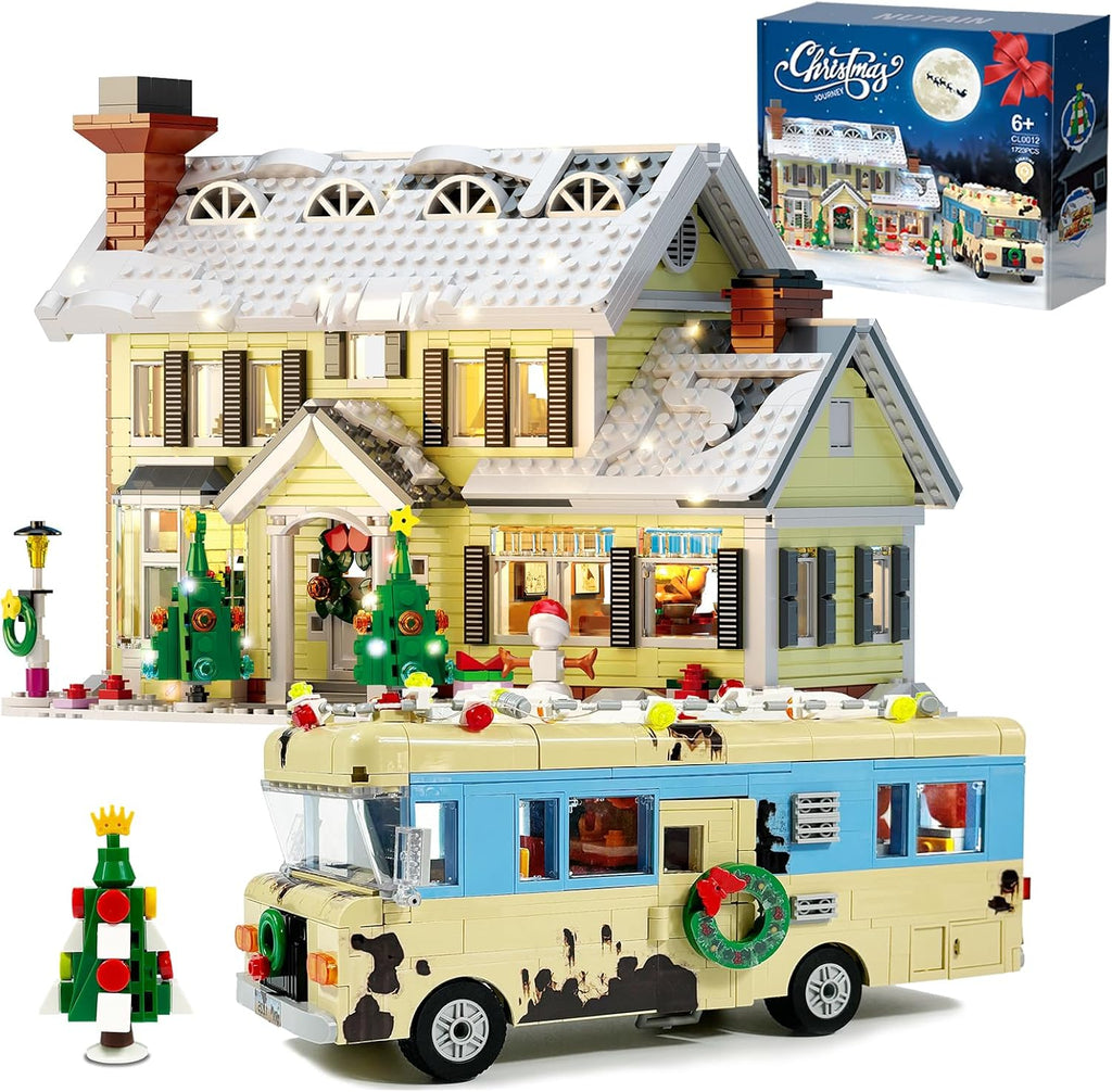 Snow Village Building Set - 2-in-1 Christmas Vacation House & RV with LED Lights | 1726 PCS
