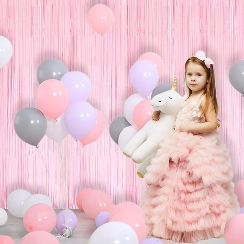 BRAVESHINE Pastel Pink Fringe Curtains - 2 Pack Photo Booth Backdrop for Parties & Celebrations