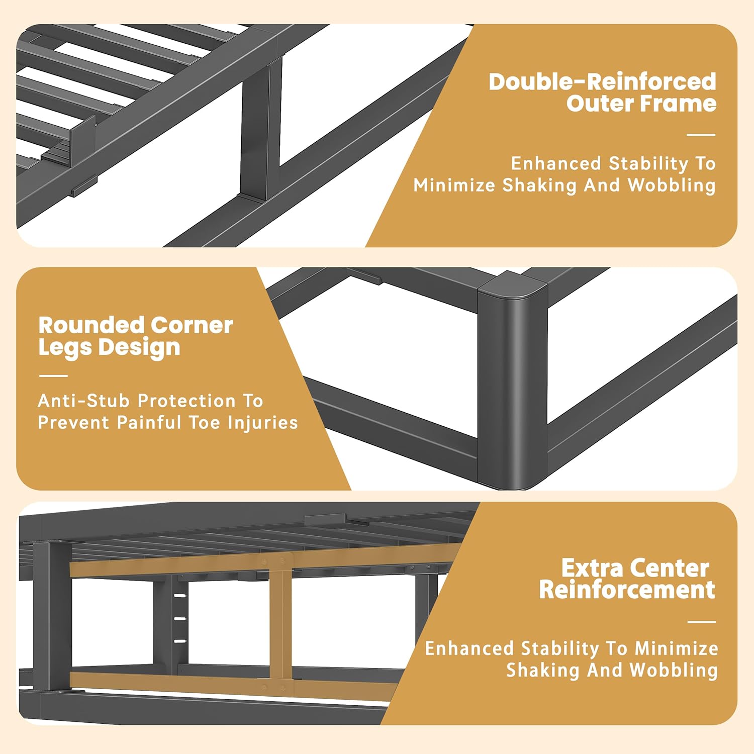 Skiennix 6-Inch Queen Bed Frame - Squeak-Free U-Slot Design with Heavy-Duty Steel Support | Black
