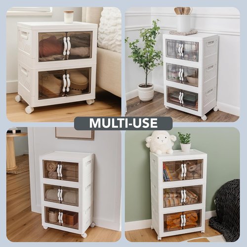 DALMAN 26QT Stackable Storage Bins with Lids - 3-Tier Wheeled Organizer for Versatile Storage Solutions