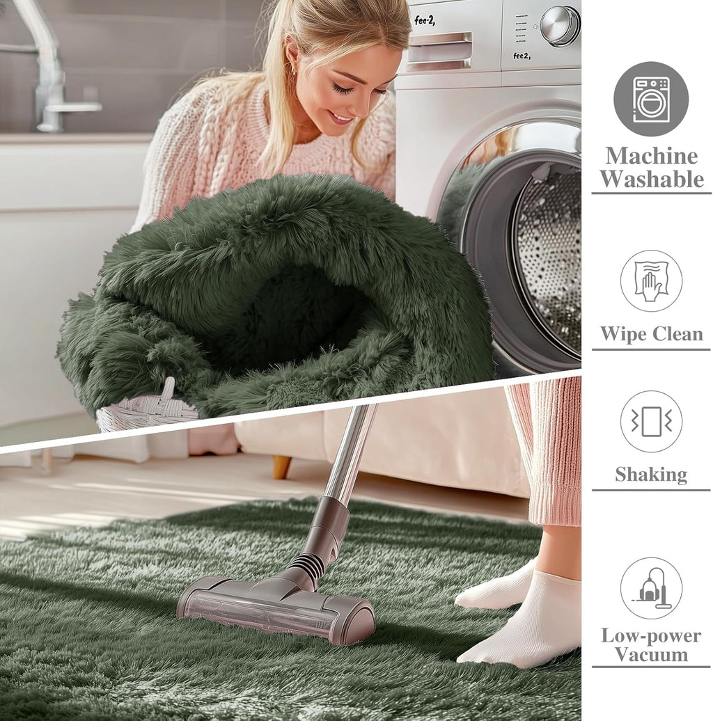 OLANLY Runner Rugs - Soft, Machine Washable Shaggy Design for Hallway & Bedroom | Olive Green 2x6 ft