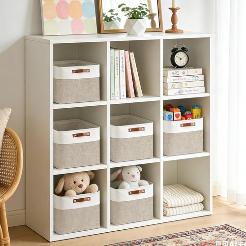 Bagnizer Collapsible Fabric Storage Cubes - 11x11 Storage Bins, 4-Pack for Organizing Toys & Clothes | Beige & White