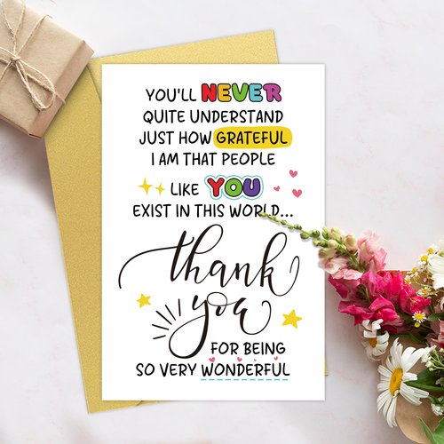 Qiyepbro 6 Pcs Thank you Cards with Envelope, 8 x 5.3 Inches, Appreciation Card for Men Women, Lovely Thank You Gifts Card for Friend, Coworker, Teacher