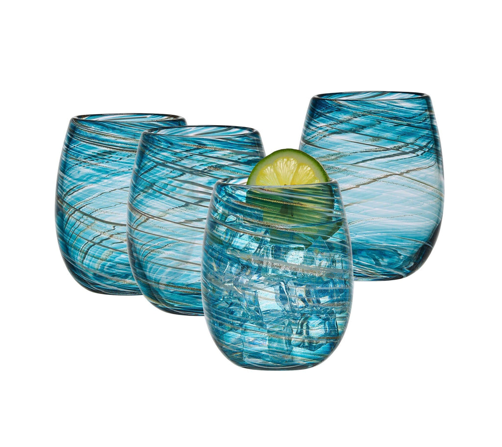 Mikasa Color Swirl Stemless Wine Glass, 4 Count (Pack of 1), Blue