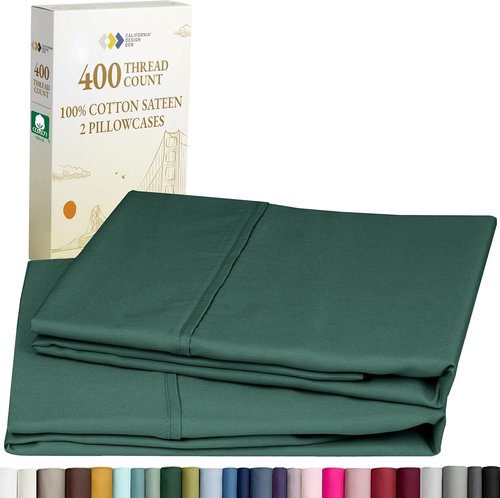 California Design Den King Size Pillowcase Set - 400 Thread Count 100% Cotton Sateen, Soft & Breathable - Hunter Green