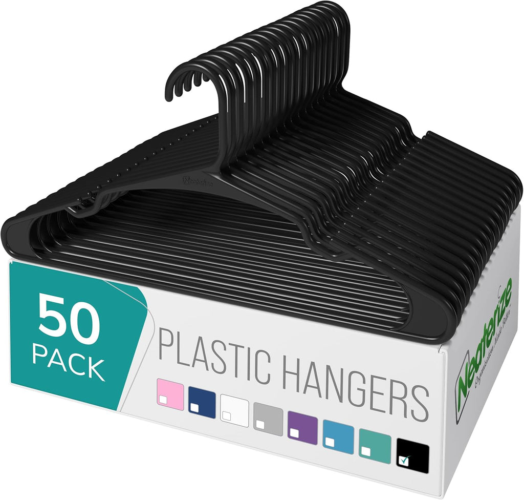 Neaterize Clothes Hangers - Space-Saving Plastic Hangers for Adults | 50-Pack in Black