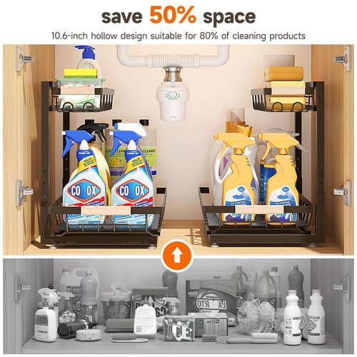 Sevenblue 2 Packs Under Sink Organizer, Height Adjustable 2 Tier Under Kitchen sink organizer, Multi-Purpose Storage Shelf for Kitchen Bathroom Cabinet (Brown, Large)