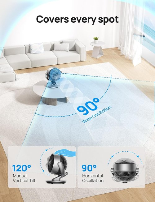 DREO Smart Fan - 120° Vertical & 90° Oscillating Quiet Air Circulator | 13-Inch, Remote Control, 4 Speeds
