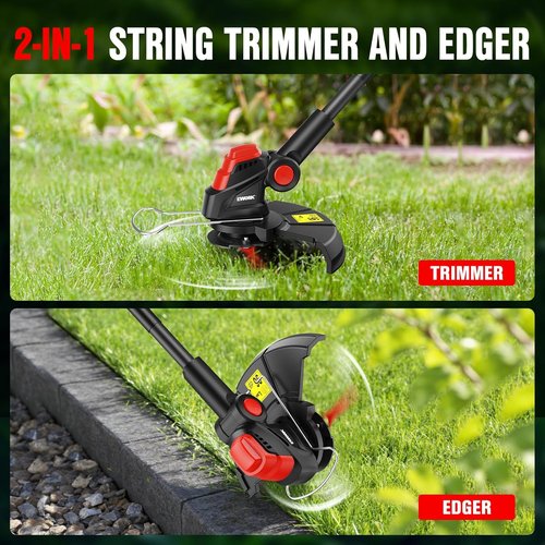EWORK Cordless 20V Weed Wacker - 10-Inch Cutter Blade with 2×2.0Ah Batteries & Fast Charger | 2-in-1 Electric Grass Trimmer for Lawn & Garden