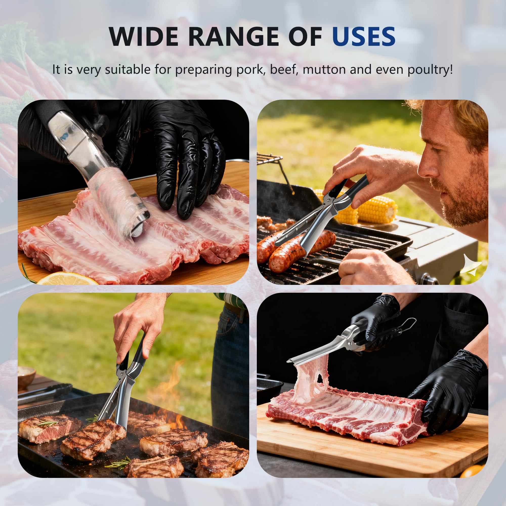 UoeRing Rib Membrane Remover Tool - Upgraded Thick 304 Food-Grade Stainless Steel with Ergonomic Full-Rubber Grip for Effortless BBQ Rib Prep, Pork Rib Skinner, and Meat Preparation