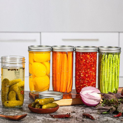 24 oz Wide Mouth Mason Jars - Canning Jars with Metal Airtight Lids and Bands, 24 ounce Mason Glass Jars for Fermenting, Pickling, Meal Prep, Overnight Oats, Jam, Jelly, DIY Projects (8 pack)