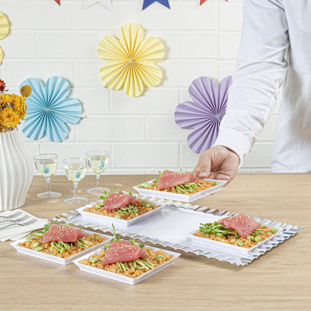 Restaurantware 5 x 5 Inch Mini Tasting Plates 100 Disposable Square Plastic Plates - Durable Stylish White Plastic Hors D'oeuvre Serving Plates For Desserts Or Appetizers At Parties