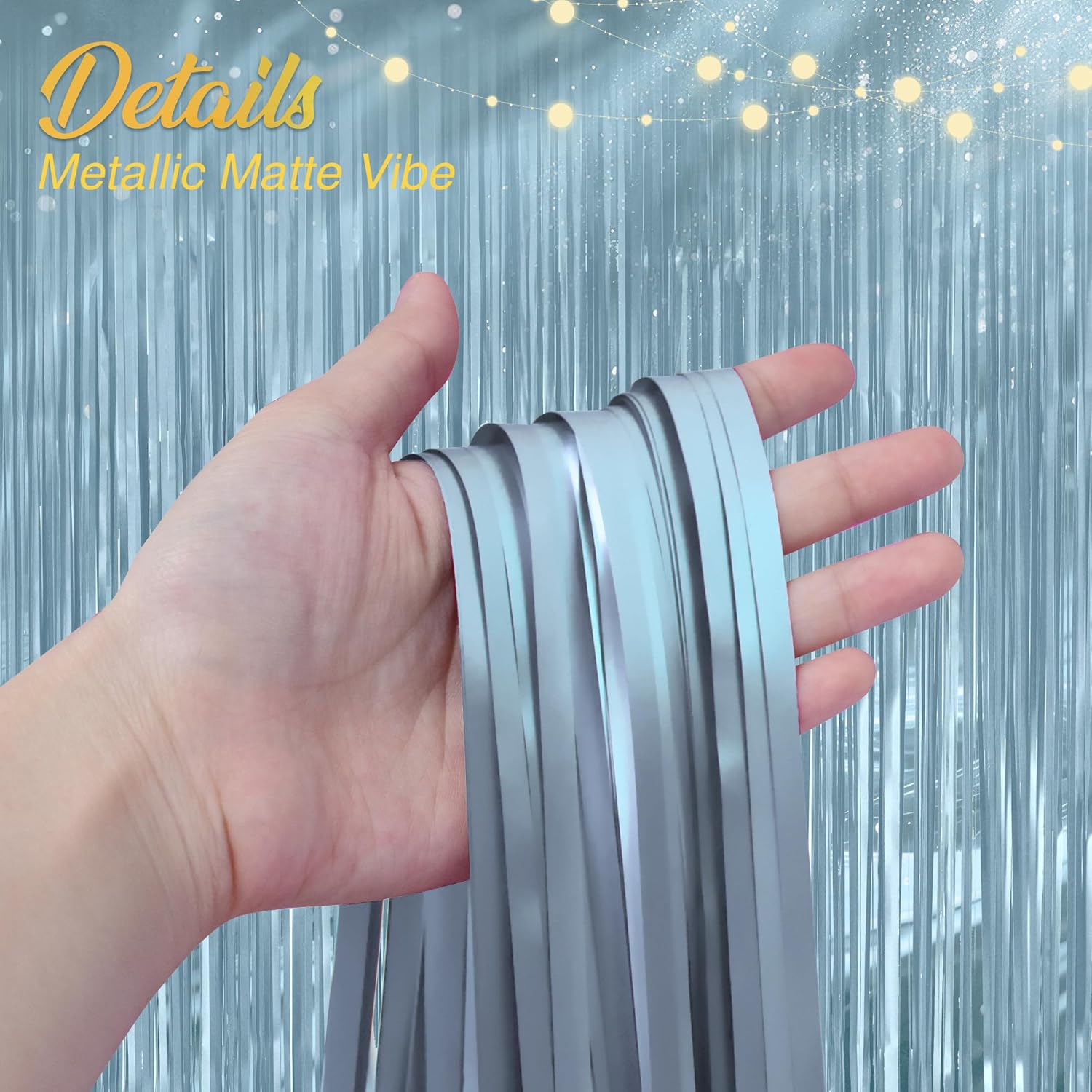 Skiennix 2 Pack Metallic Light Blue Fringe Backdrop - 3.2x8.2ft Shining Foil Tinsel Curtains for Parties & Events