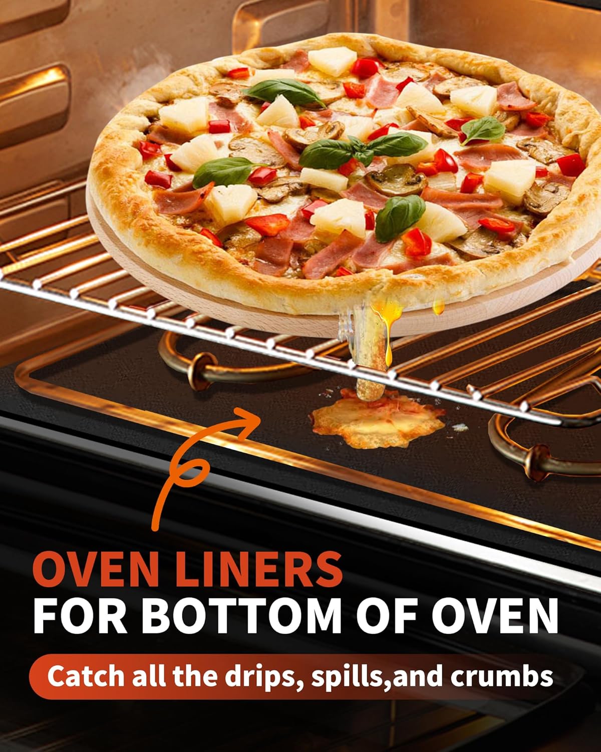 Skiennix Oven Liners - Heavy-Duty Non-Stick Mats | 3 Pack, 17x25" - BPA & PFOA Free, Dishwasher Safe, Black