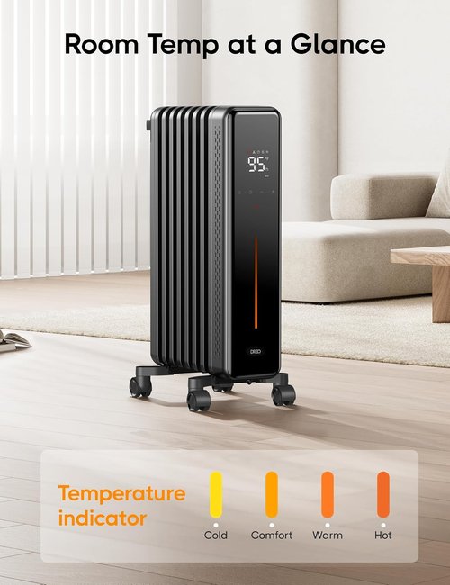 DREO Oil Filled Radiator Heater - 1500W Electric Heater with Remote & Digital Thermostat | 8 Fins for Large Rooms
