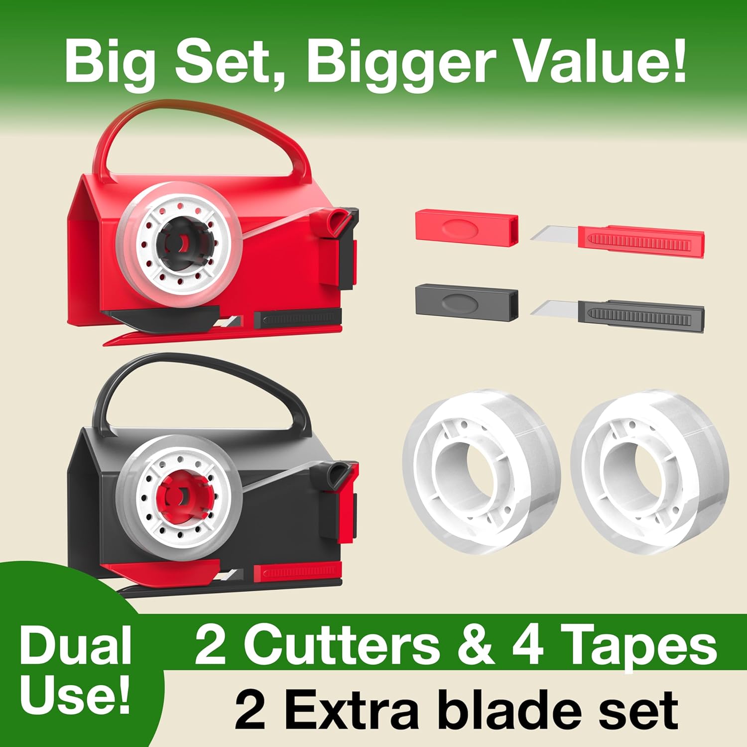 Wraprocut Wrapping Paper Cutter & Tape Dispenser - 2-Pack with 4 Tapes & 2 Replacement Blades for Easy Gift Wrapping