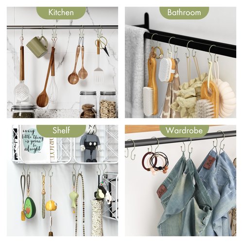 AmazerBath Shower Curtain Hooks Sage Green Shower Curtain Rings, Simple Double Hook Shower Curtain Hooks Rust Proof, Smooth Sturdy Metal Shower Hooks for Shower Curtain Rod, 12 Pcs Shower Rod Hooks