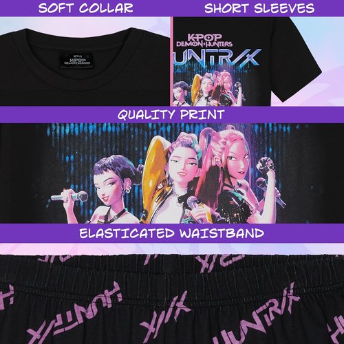 KPop Demon Hunters | Officially Licensed 2-Pc Girls Pajama Set - Soft T-Shirt & Shorts, Ages 5-14