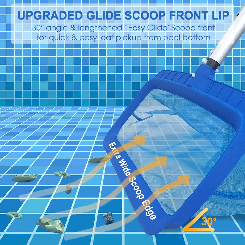 Poolvio Professional Pool Skimmer Net - Heavy Duty Nylon Mesh with Extra Wide Scoop Edge for Efficient Cleaning
