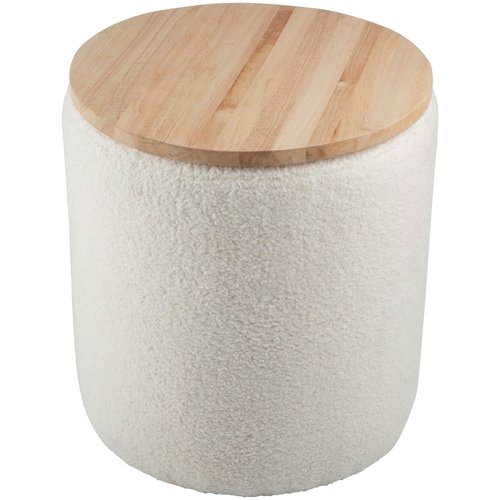 Lavish Home Storage Ottoman - Teddy Fabric Upholstered Ottoman with Wood Top for Living Room, Dorm, or Apartment - Ottomans with Storage (Cream)