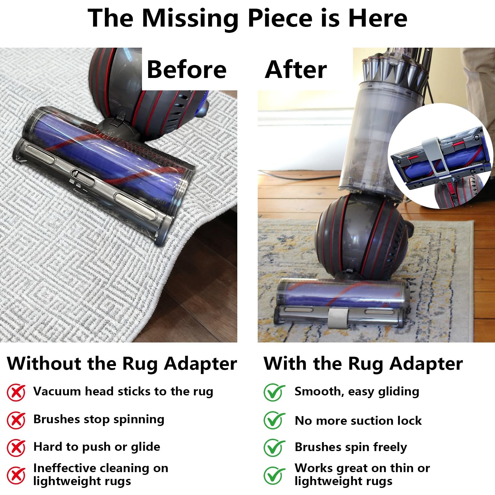 Vacuum Suction Adapter Compatible with Dyson Ball Animal 3/3+, Prevents Rug Suction Lock on Ruggable & Low-Pile Rugs, Ensures Smooth Glide on Soft Surfaces & Hard Floors