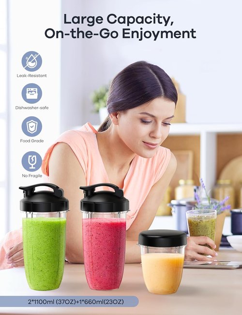 Ganiza Blender for Smoothies - 1300W Portable Ice Crushing & Grinding Blender with 2 Cups (37 oz & 23 oz)