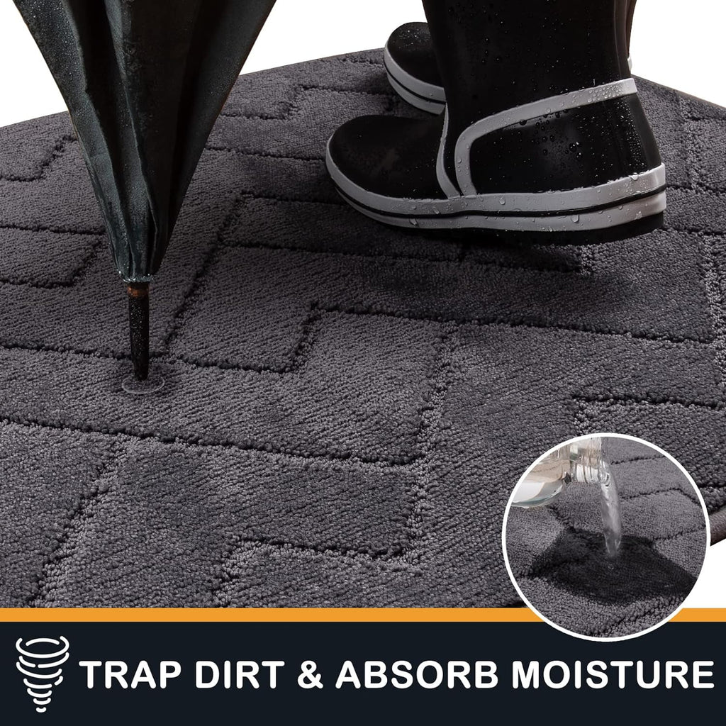 PURRUGS Dirt Trapping Door Mat - Non-Slip, Machine Washable, Super Absorbent Entry Rug | 20" x 31.5", Grey