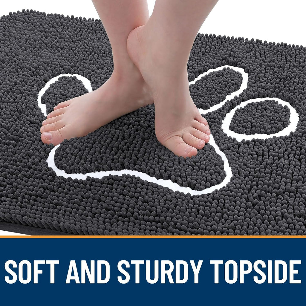 OLANLY Dog Door Mat - Absorbent Non-Slip Mud Mat for Muddy Paws | 54x24 Dark Grey Chenille Doormat