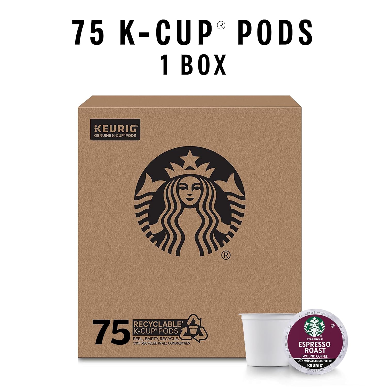 Starbucks K-Cup Coffee Pods - Dark Roast Espresso Blend | 100% Arabica, 75 Pods Per Box