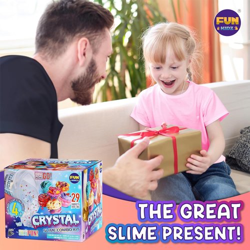 FunKidz 4 LB Huge Clear Slime Bucket - 64 FL OZ Premade Crystal Slime Kit with 29 Add-Ins for Kids
