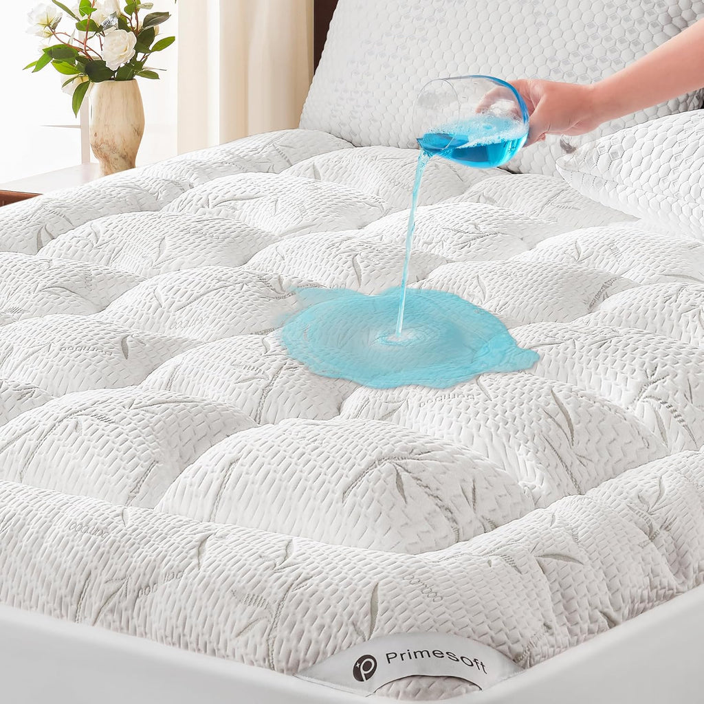 PRIMESOFT 100% Waterproof Queen Mattress Topper - Thick Pillow Top for Back Pain Relief | 21-Inch Deep Pocket, Soft & Breathable (White)