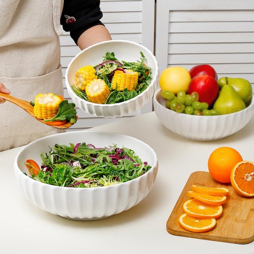 NUTRIUPS Extra Large Serving Bowls, 155/84/50 oz Nesting Ceramic Salad Bowl for Entertaining Party, 12/10/8 in White Bowl