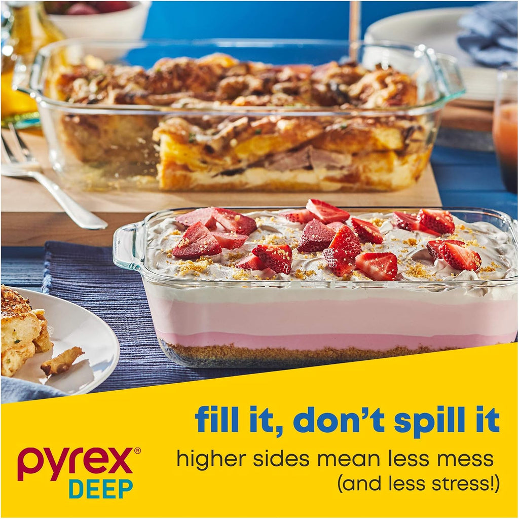 Pyrex Glass Baking Dish Set - Deep 3-Pack with BPA-Free Lids | Rectangular Bakeware (9"x13", 7"x11", 8"x8")