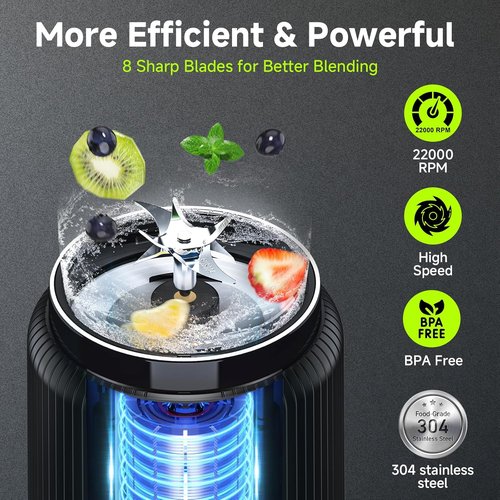 COKUNST Portable Blender - Compact 17oz Smoothie Maker with 8 Blades & LED Display | USB-C Rechargeable for Travel & Gym