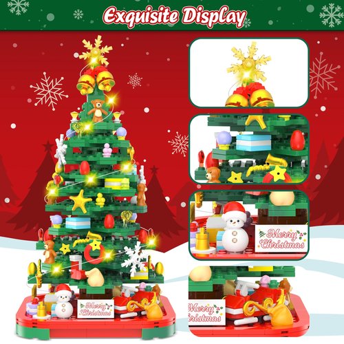 Advent Calendar 2025 Christmas Tree Building Toy Set with LED light, Christmas Countdown Calendar, 24 Days Building Block for Kids Adult Creative Gifts for Adults Teens Girls Ages 8+