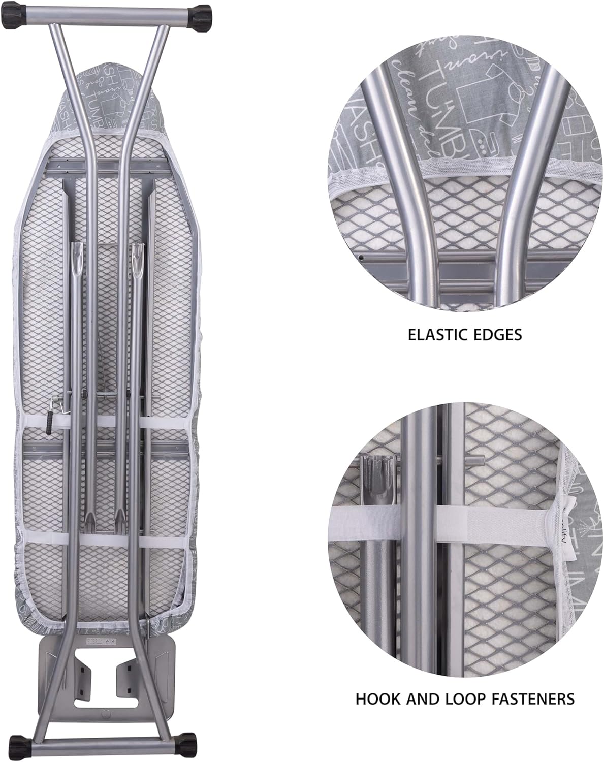 Scorch Resistant Ironing Board Cover by Simplify - Thick Cotton Padding, Stretch Elastic Fit, Grey