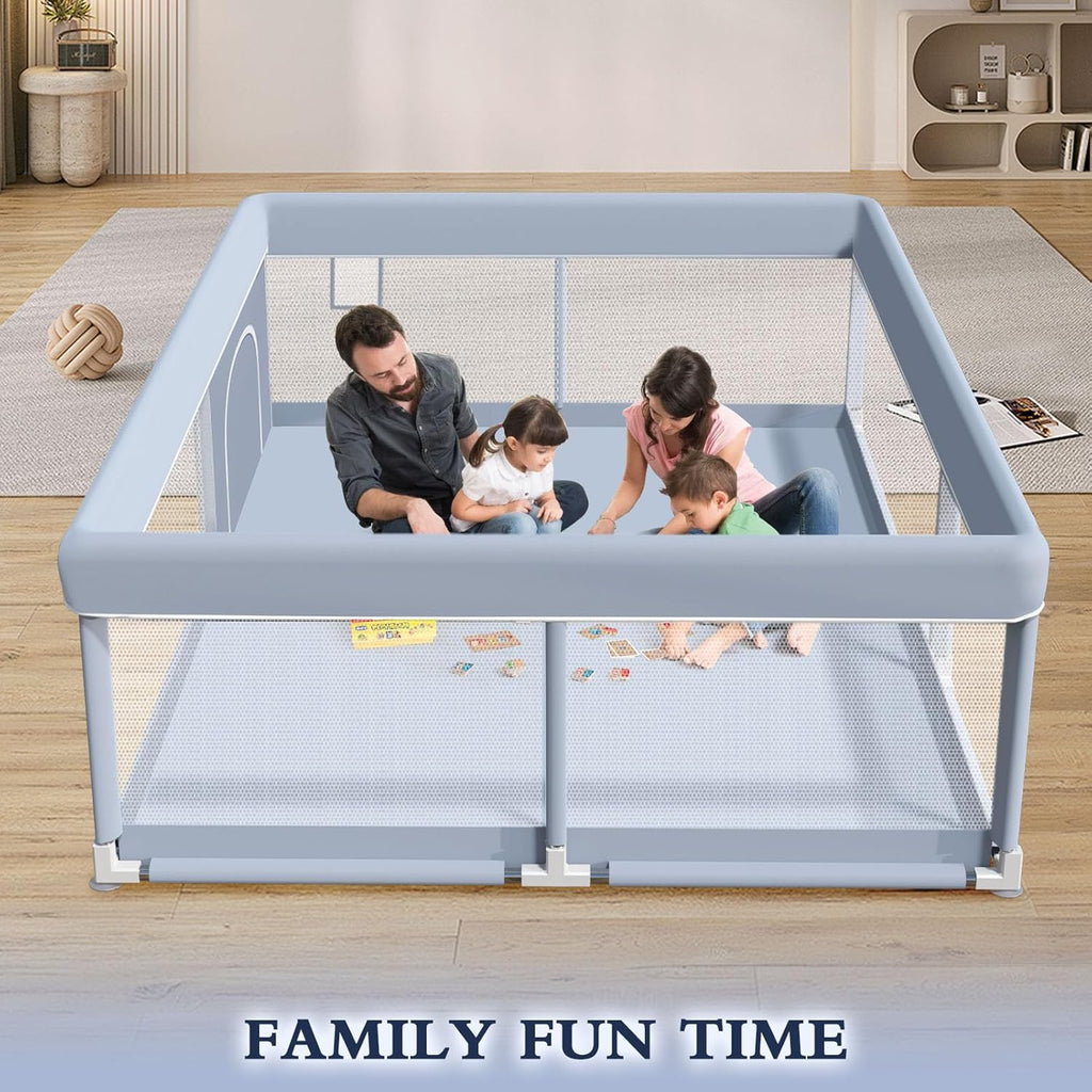 XVISHX Baby Playpen - 65 x 50 Inch Indoor & Outdoor Playard with Soft Breathable Mesh - Grey