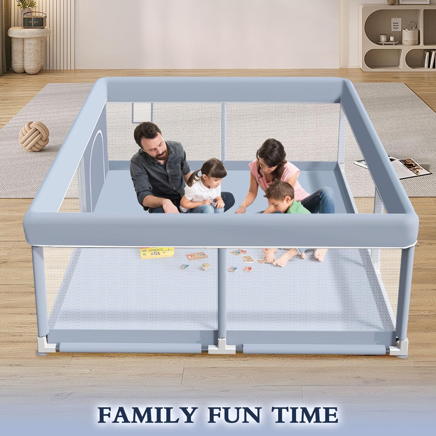 XVISHX Baby Playpen - 65 x 50 Inch Indoor & Outdoor Playard with Soft Breathable Mesh - Grey