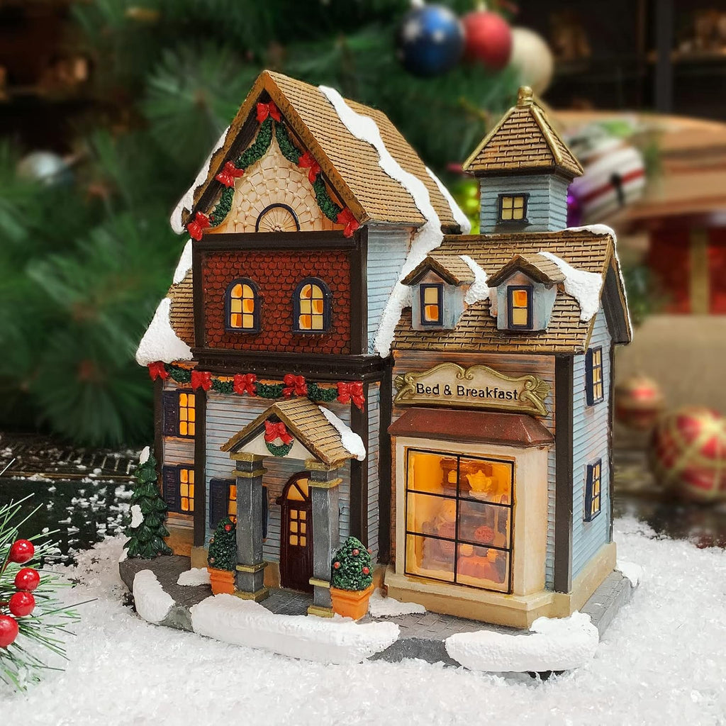 Moments In Time Christmas Village Building - LED Bed and Breakfast | Battery Operated (8.5" H x 8.3" W x 5.5" D)