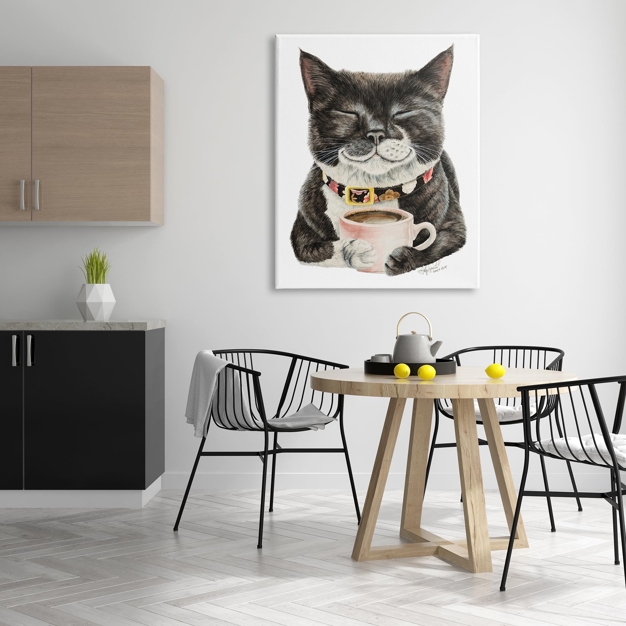 Stupell Industries Smiling Cat & Coffee Mug Canvas Wall Art Design by Holly Simental