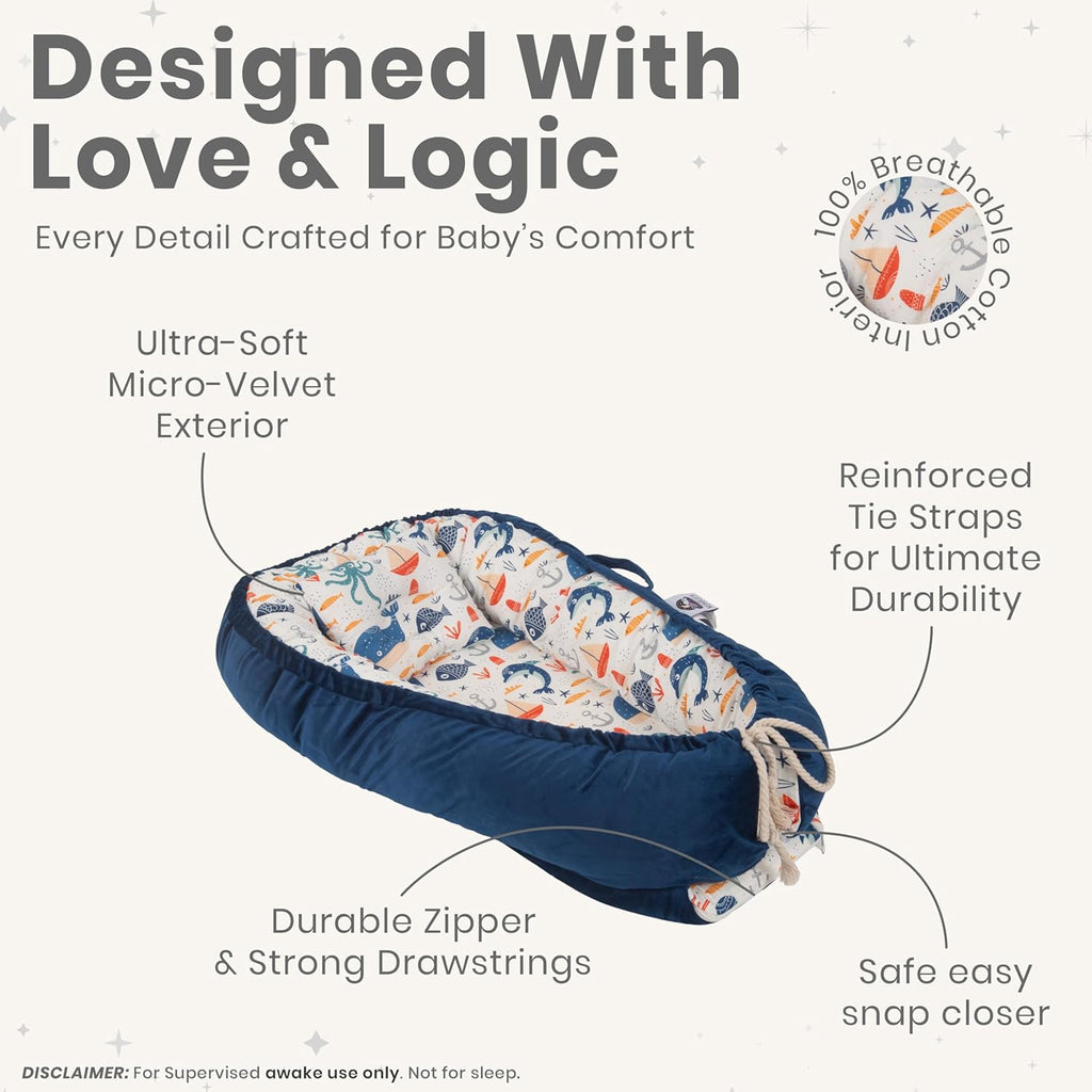Skiennix Newborn Lounger - Flexible & Portable Infant Support Cushion | Soft 100% Cotton, Multi-Use for Travel & Changing Mat