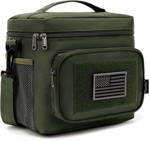 FlowFly Tactical Lunch Bag - Large Insulated Cooler Tote for Men & Women | Army Green, MOLLE/PALS Webbing